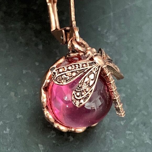 Men’s Pink Dragonfly Earrings. Vintage Style Iced Out, Unisex - Picture 3 of 10